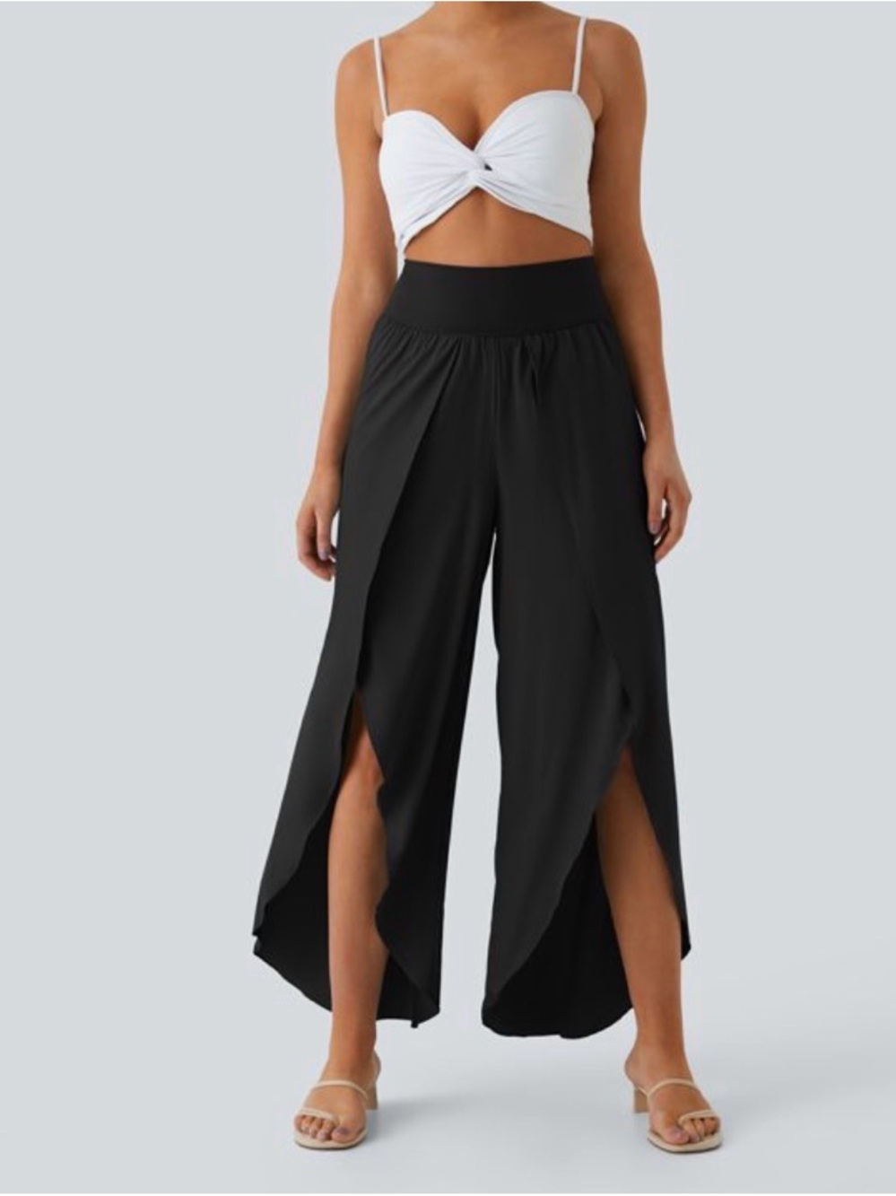 NWT HALARA Breezeful Black Split-Front Wide Leg Palazzo Pants